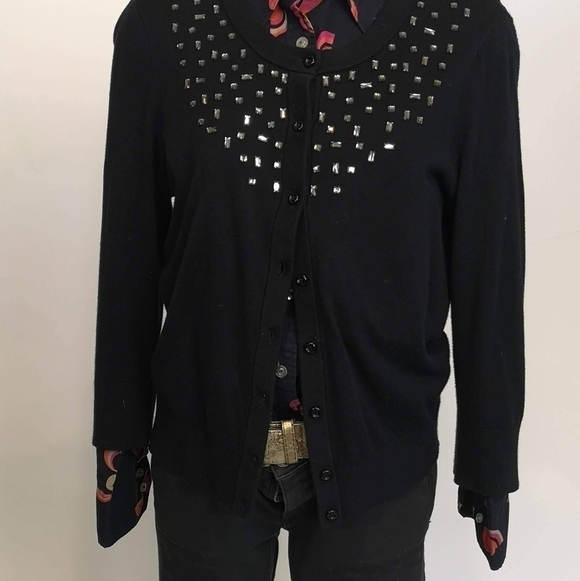 VINTAGE Kate Spade Sparkle Black Cardigan size L | Fine Rhinestone Detail - Picture 3 of 13